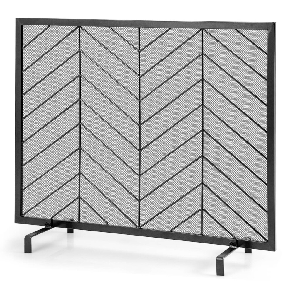 Fireplace Mesh Screen Single Panel Fire Spark Guard w/ Feet Detachable