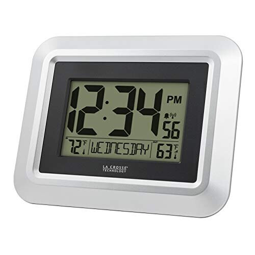 La Crosse Technology 513-1918S-INT Atomic Digital Wall Clock with Temperature, Silver 1