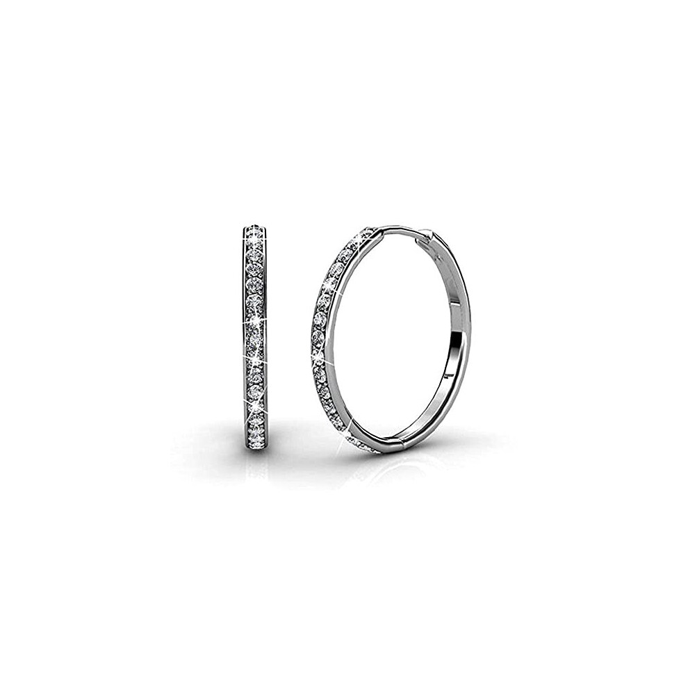 Bianca Fair 18k White Gold Plated Swarovski Hoop Earrings, Silver Hoop Earrings, Small Hoop Earrings