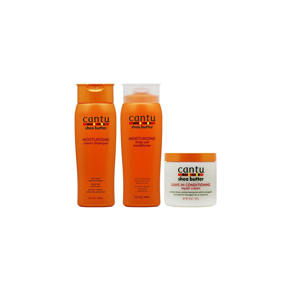 Cantu Shea Butter Moisturizing Shampoo + Conditioner + Leave In Repair Cream"Set"