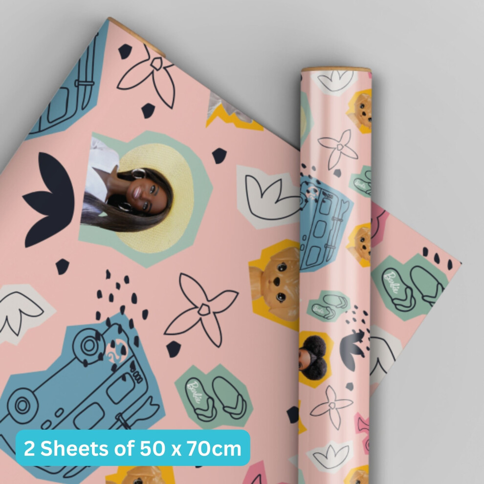 Barbie Birthday Wrapping Paper, 2 Sheets & 2 Tags, Kids Gift Wrap
