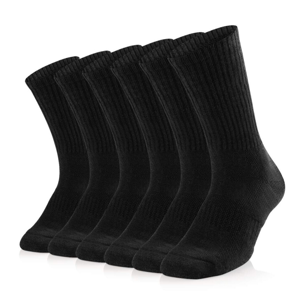 SOX TOWN Mens Moisture Wicking Breathable Performance combed cotton cushion crew Socks(Black L)