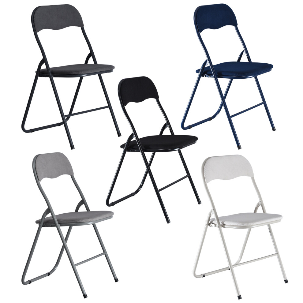 (Dark Grey, Ribcord) 4x Folding Lightweight Chair Set Metal Frame Seats