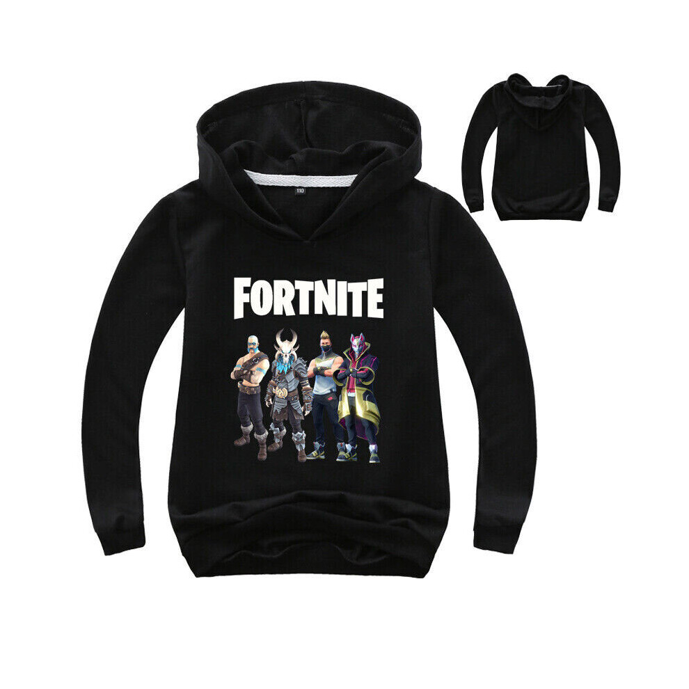 (Black, 5-6Years) Kids FORTNITE Hoodie Boys Long Sleeve Hooded Pullover Casual Tops Sweatshirt