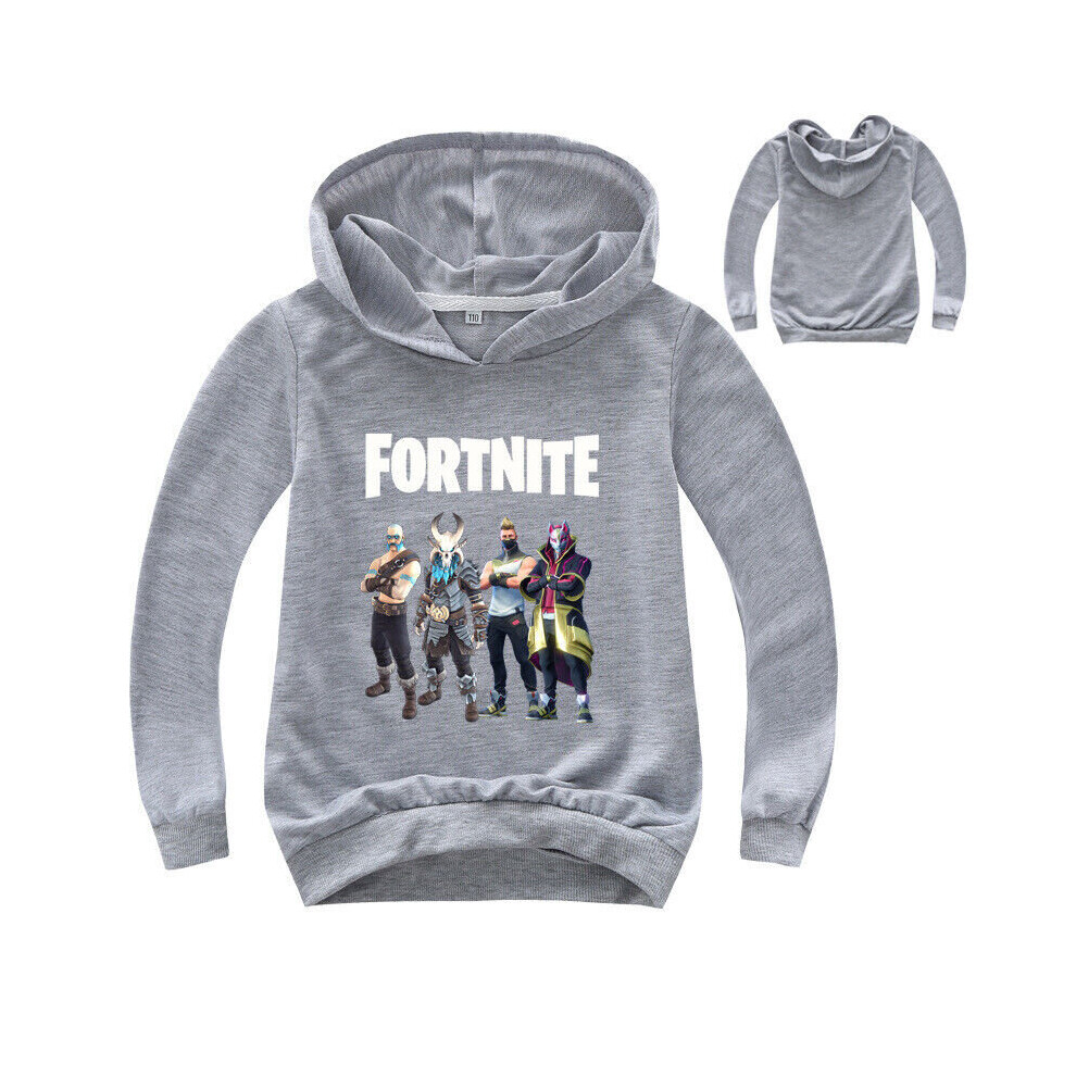 (Grey, 12-13Years) Kids FORTNITE Hoodie Boys Long Sleeve Hooded Pullover Casual Tops Sweatshirt