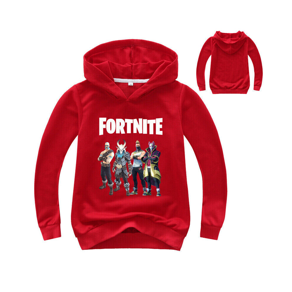 (Red, 9-10Years) Kids FORTNITE Hoodie Boys Long Sleeve Hooded Pullover Casual Tops Sweatshirt