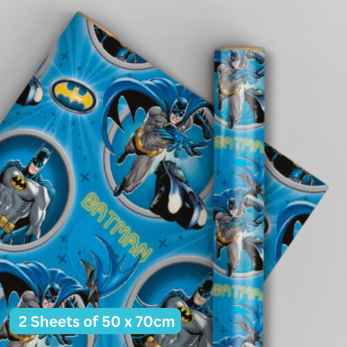Batman Birthday Wrapping Paper, Batman Gift Wrap, 2 Sheets & 2 Tags