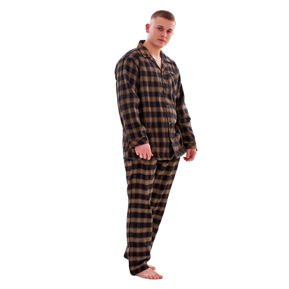 (Brown, 5XL) Malay Mens Brushed Cotton Pyjama Sets Yarn Dyed Check Regular Big Size Loungewear