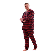 (Red, L) Malay Mens Brushed Cotton Pyjama Sets Yarn Dyed Check Regular Big Size Loungewear