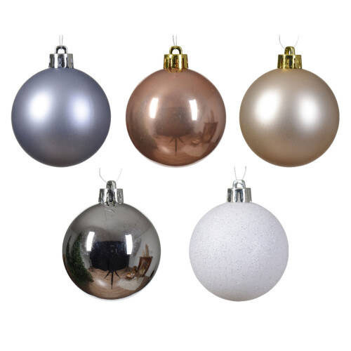 30 Assorted Christmas Baubles Blush Pink White Silver Mix 60mm 2