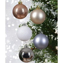 30 Assorted Christmas Baubles Blush Pink White Silver Mix 60mm