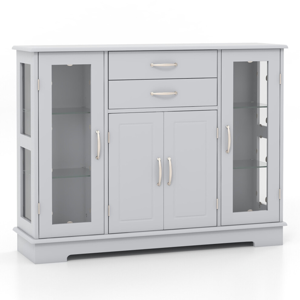 3-Tier Buffet Cabinet Sideboard w/Glass Doors &2 Drawer Elegant Design