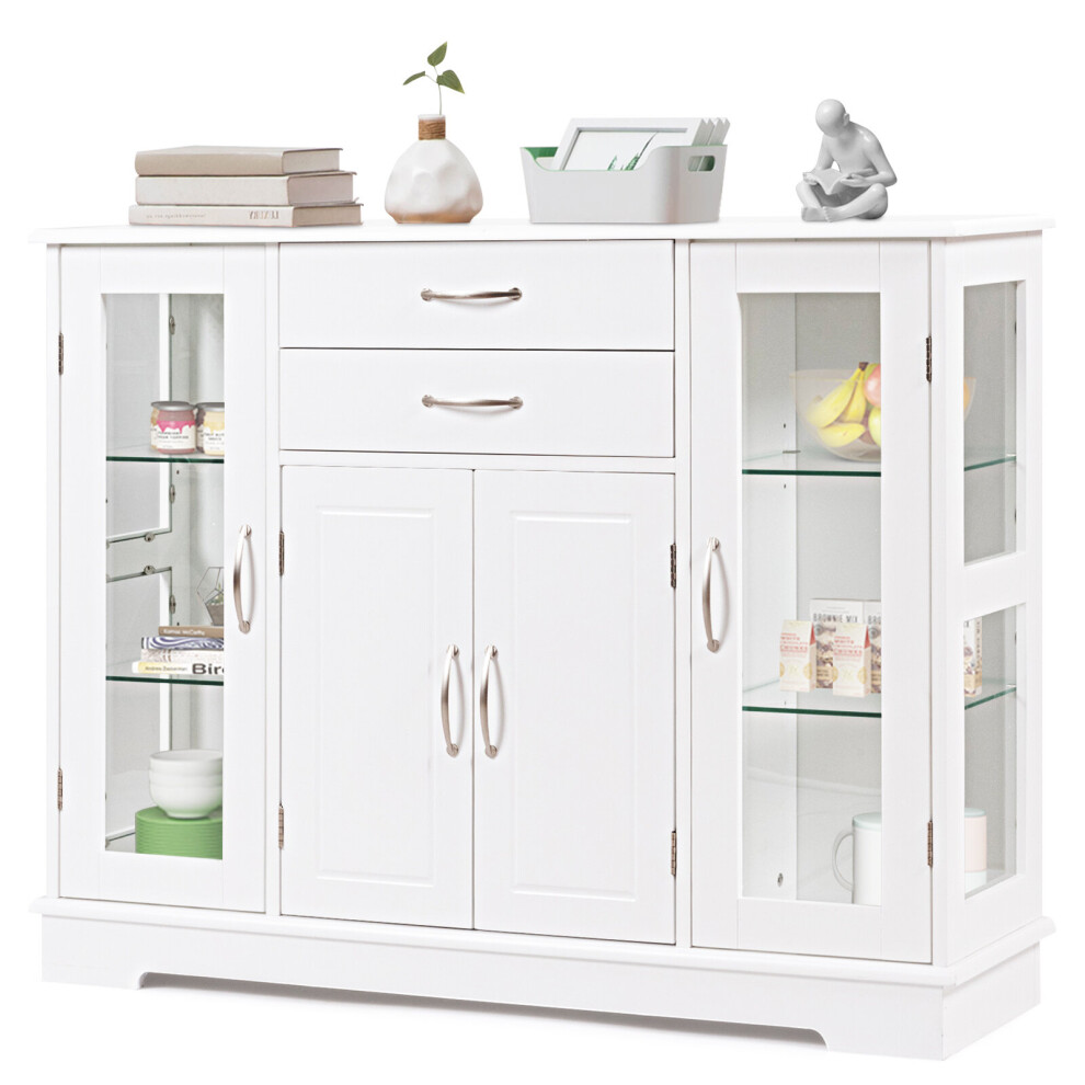 3-Tier Buffet Cabinet Sideboard w/Glass Doors &2 Drawer Elegant Design
