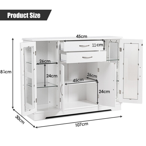 Costway 3-Tier Buffet Cabinet Sideboard w/Glass Doors &2 Drawer Elegant Design 2