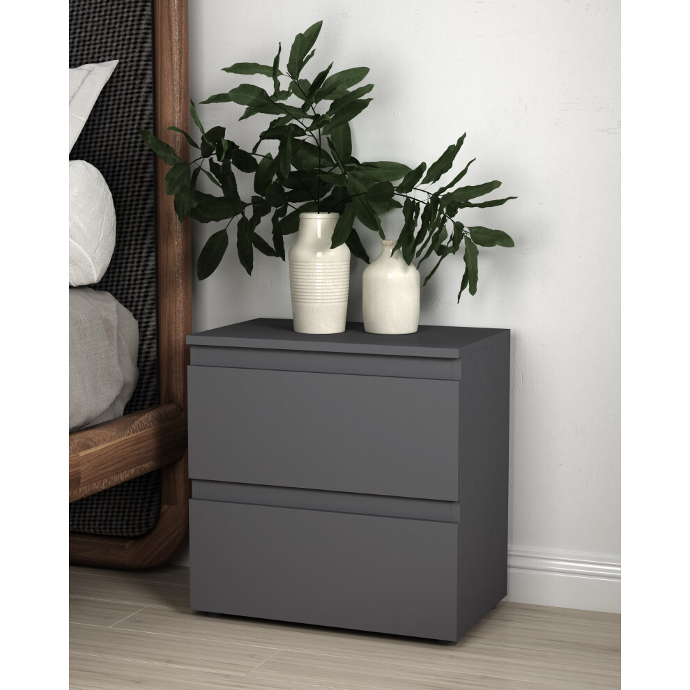 2 Drawer Bedside Cabinet Bedroom Furniture Nightstand Storage-Grey