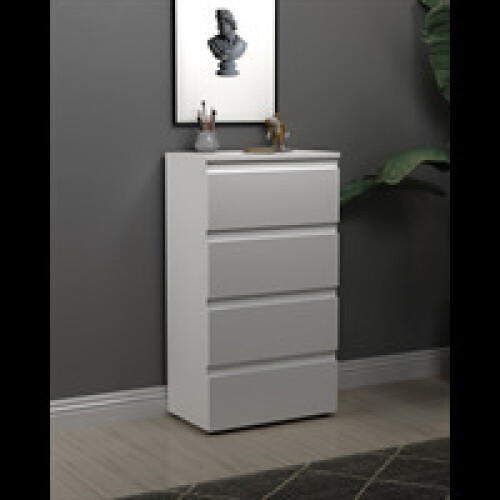 4 Drawer High Gloss Chest Cabinet Slimline Bedroom Storage Unit -White ...