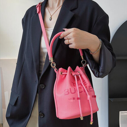 (6) Women Handbags PU Leather Drawstring Bucket Bag Purse Shoulder Tote Bags 1