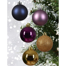 30 Assorted Christmas Baubles Purple Night Blue Glitter Gold Mix 60mm