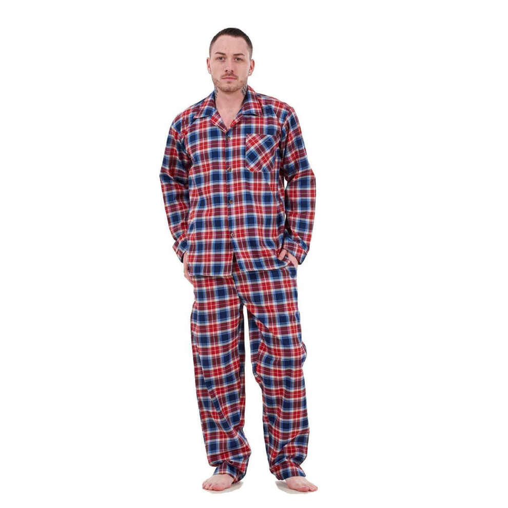 (Red, 5XL) Malay Mens Pyjama Set Yarn Dyed Woven Check Cotton Blend Loungewear Regular Big Size