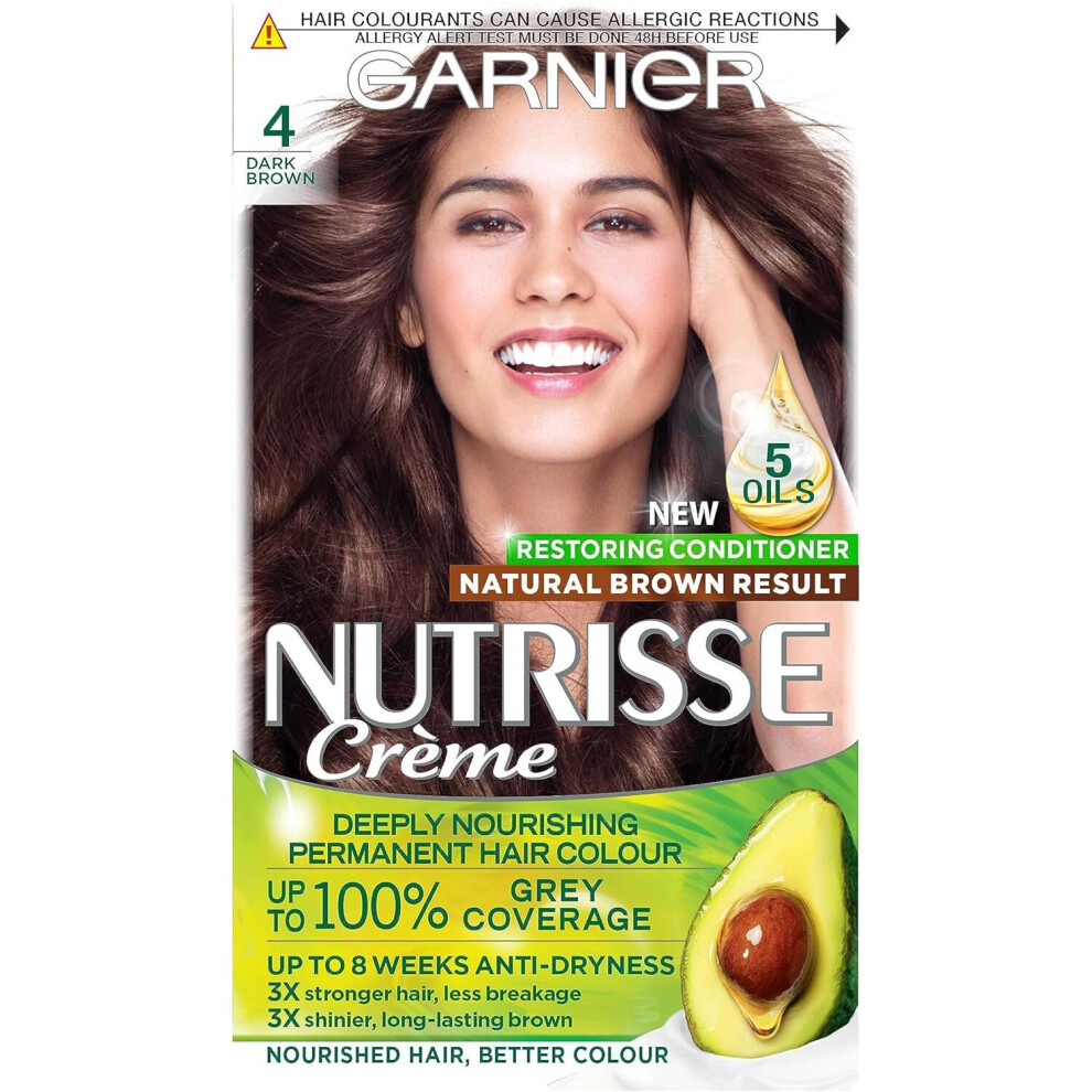 Garnier Nutrisse Permanent Hair Dye, Natural-looking , 4 Dark Brown