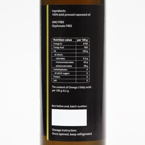 Rapeseed oil, cold-pressed, unrefined - Purillo 250 ml 2