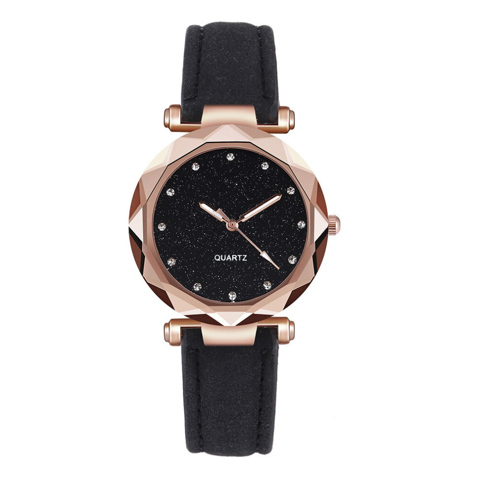 (Black) Fashionable Women Watch Quartz Jewelry Christmas Gifts Elegant Wristwatch