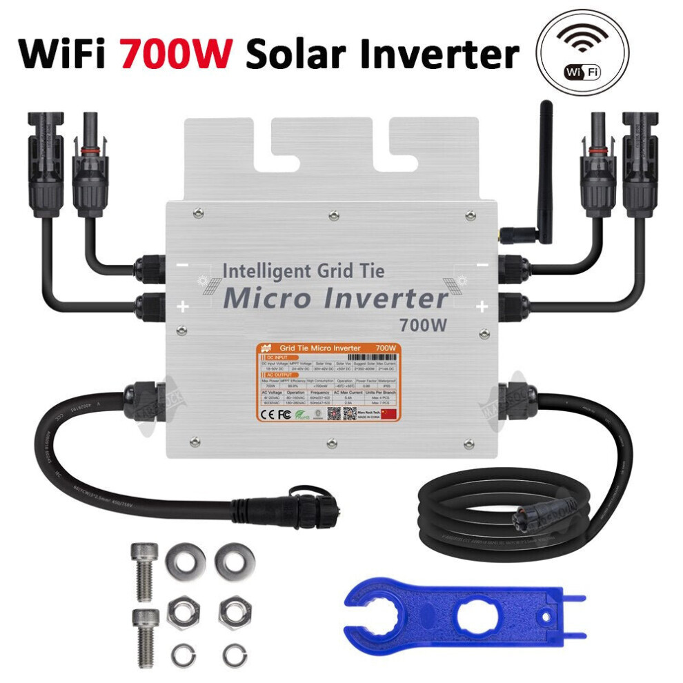 700W Grid Tie Solar Inverter 18-50V DC Pure Sine Wave Microinverter For 2*200W~350W PV Solar Panel Built-in WiFi Communication