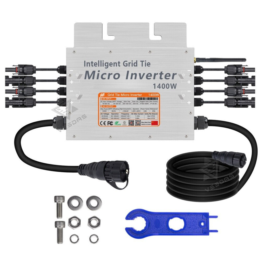 (Without EU Connector) 1400W MPPT Micro Solar Inverter 18-50VDC On Grid Tie Inversor Microinverter IP65 2.4G WIFI 110V 220V For 4pcs 350W Solar Panel