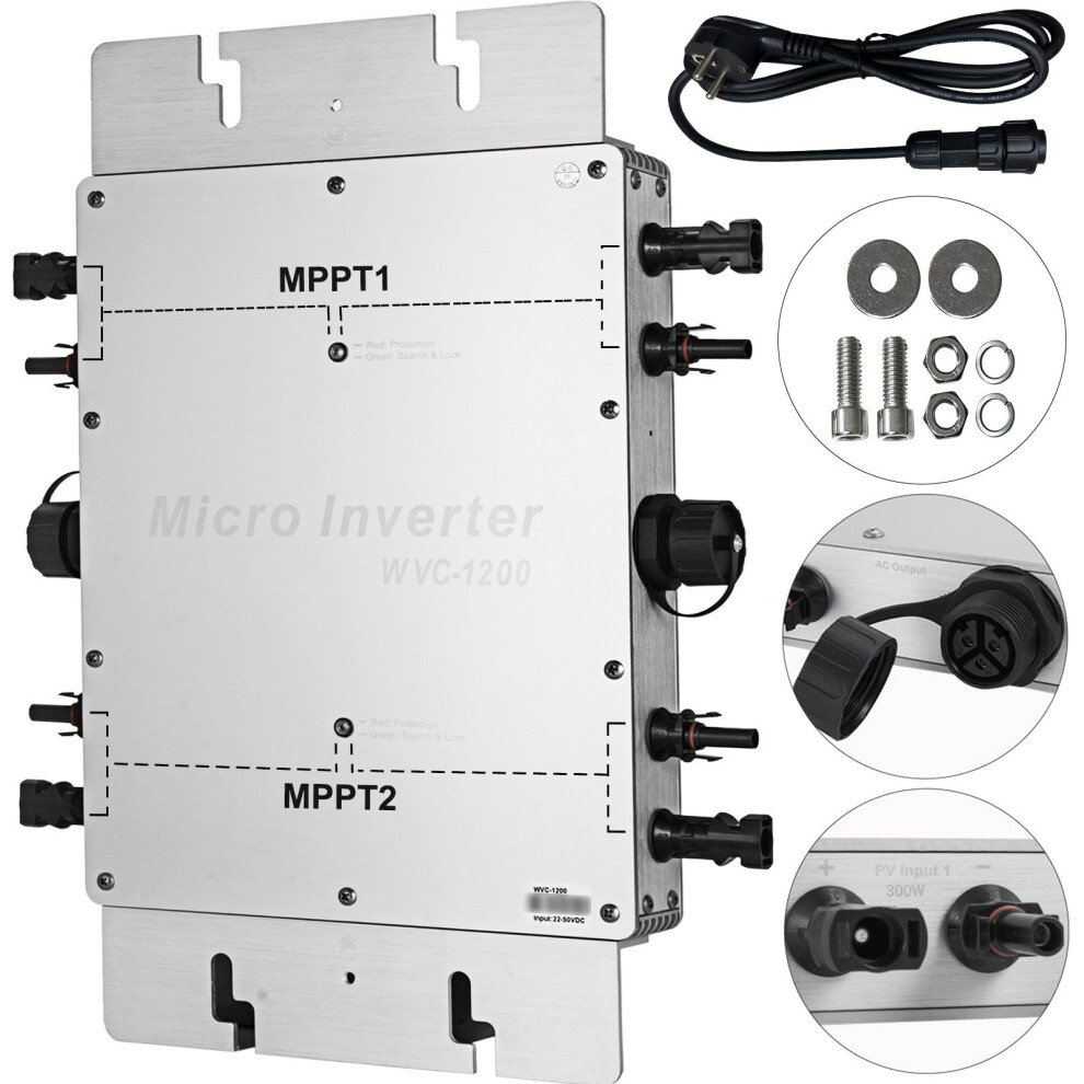 1200W Solar Grid Tie Micro Inverter Mppt Dc 22-50V To Ac 220V/110V Waterproof Ip65 Converter For Household Appliances Green 9495687974910