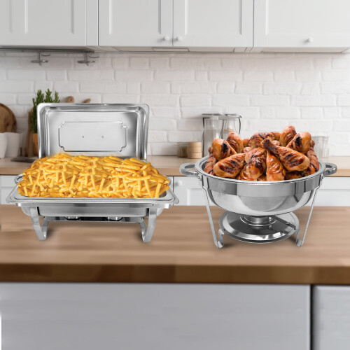 Stainless Steel Chafing Dish Buffet Set 8QT Rectangular×2+5QT Round×2 1