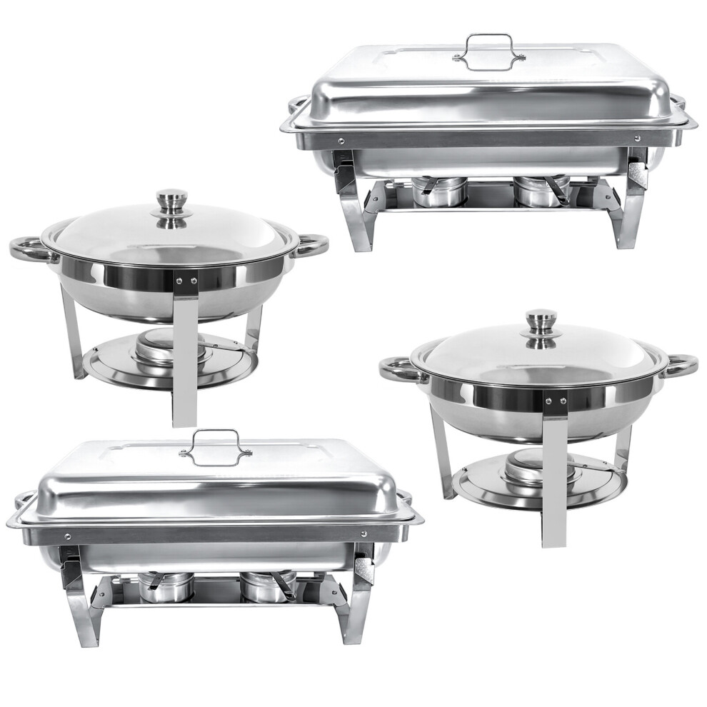 Jacgood Stainless Steel Chafing Dish Buffet Set 8Qt Rectangular×2+5Qt Round×2