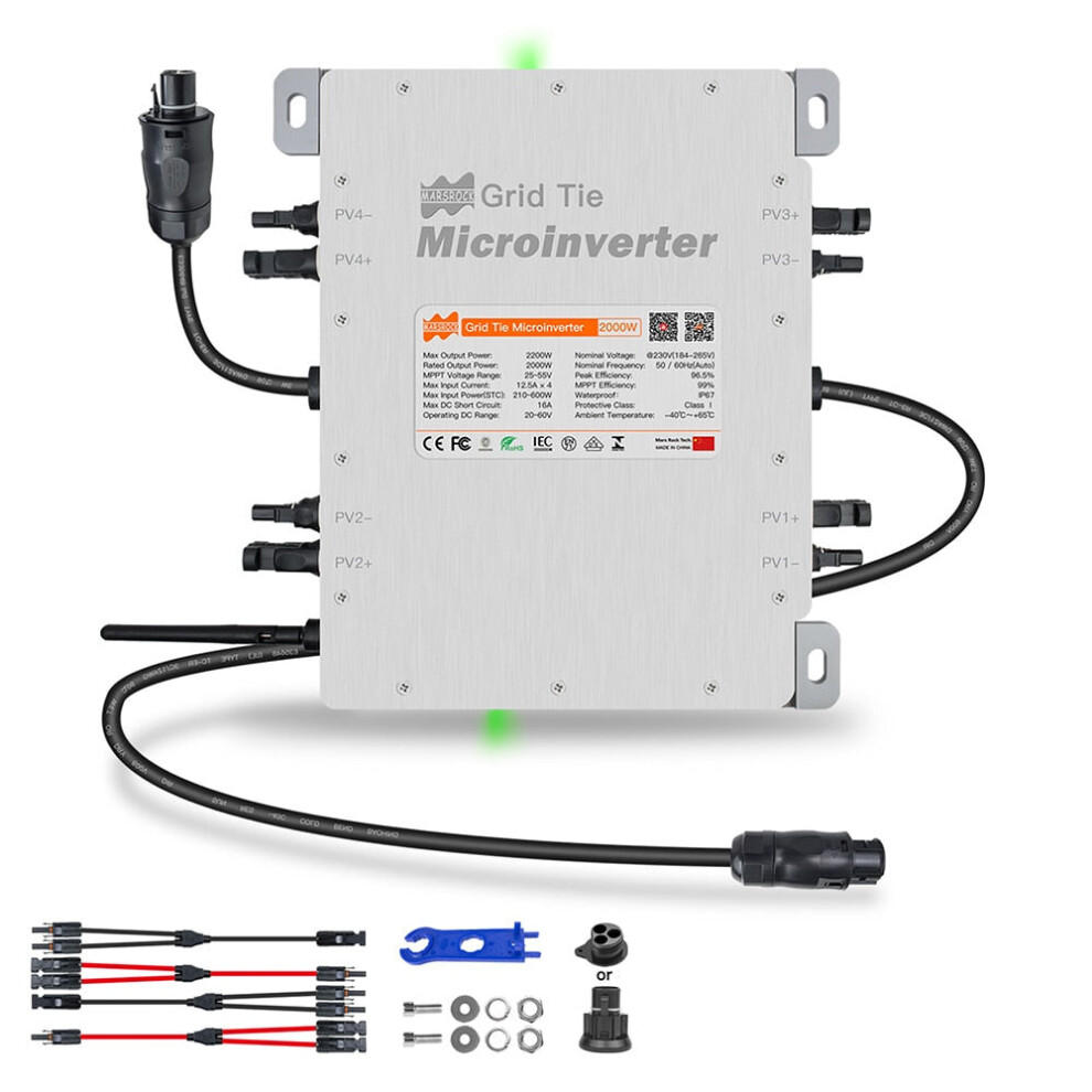 Waterproof WiFi 2000W Solar Micro Inverter With Limiter 20-60V DC To 184-265VAC MPPT IP67