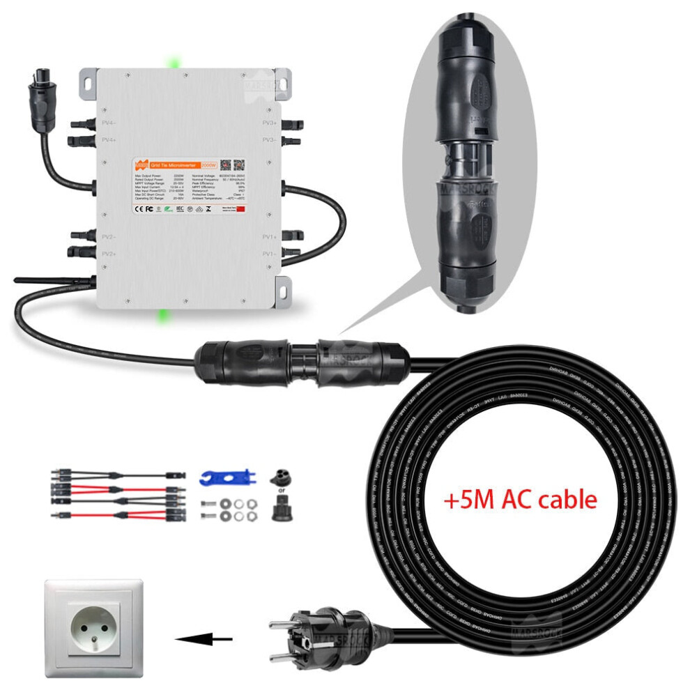 WiFi 2000W Solar Micro Inverter With Limiter 20-60V DC To 184-265VAC MPPT IP67 include 5m AC cable