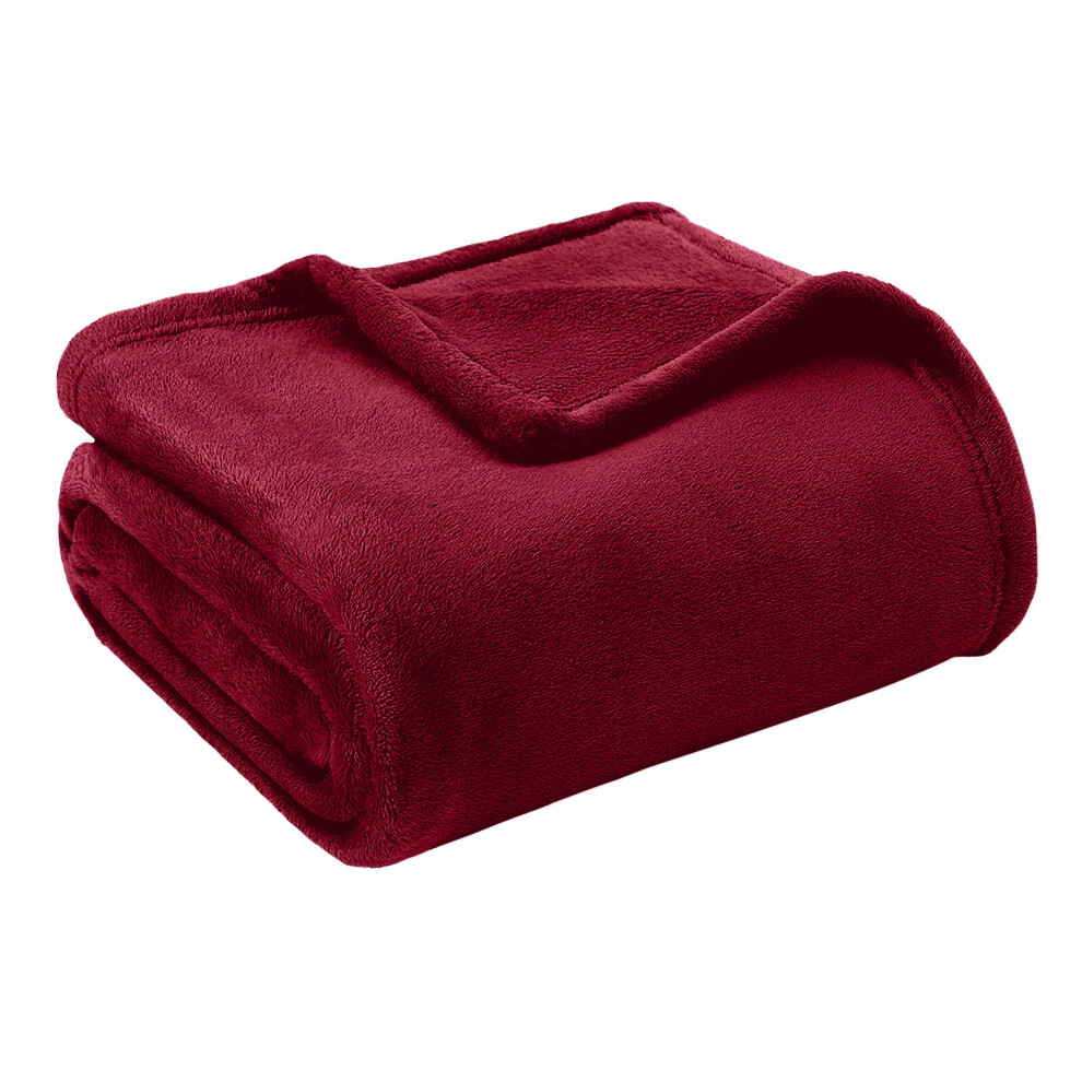 (Burgundy/ Red Blanket Throw) Faux Fur Fleece Blankets Throw Soft Bed King Blanket