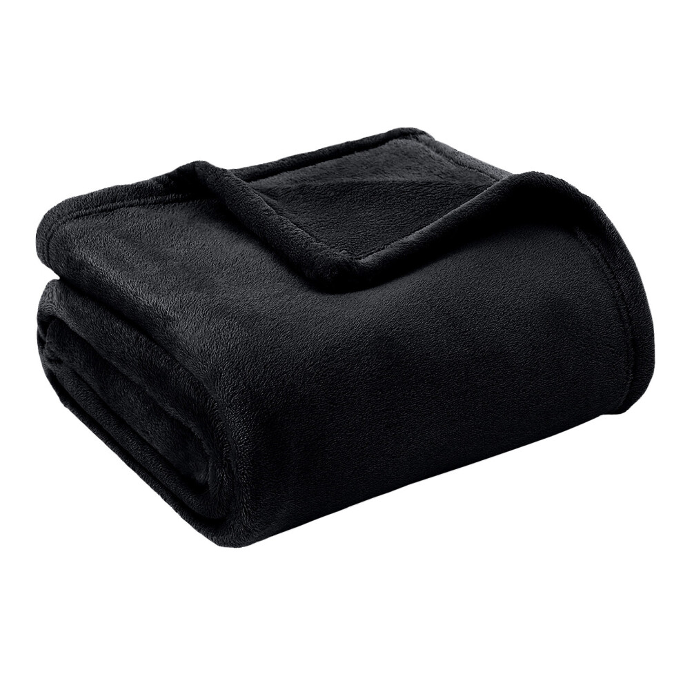 (Black Blanket Throw) Faux Fur Fleece Blankets Throw Soft Bed King Blanket