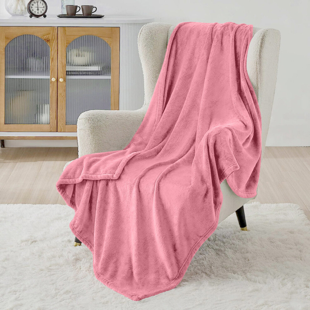 (Pink Blanket Throw) Faux Fur Fleece Blankets Throw Soft Bed King Blanket