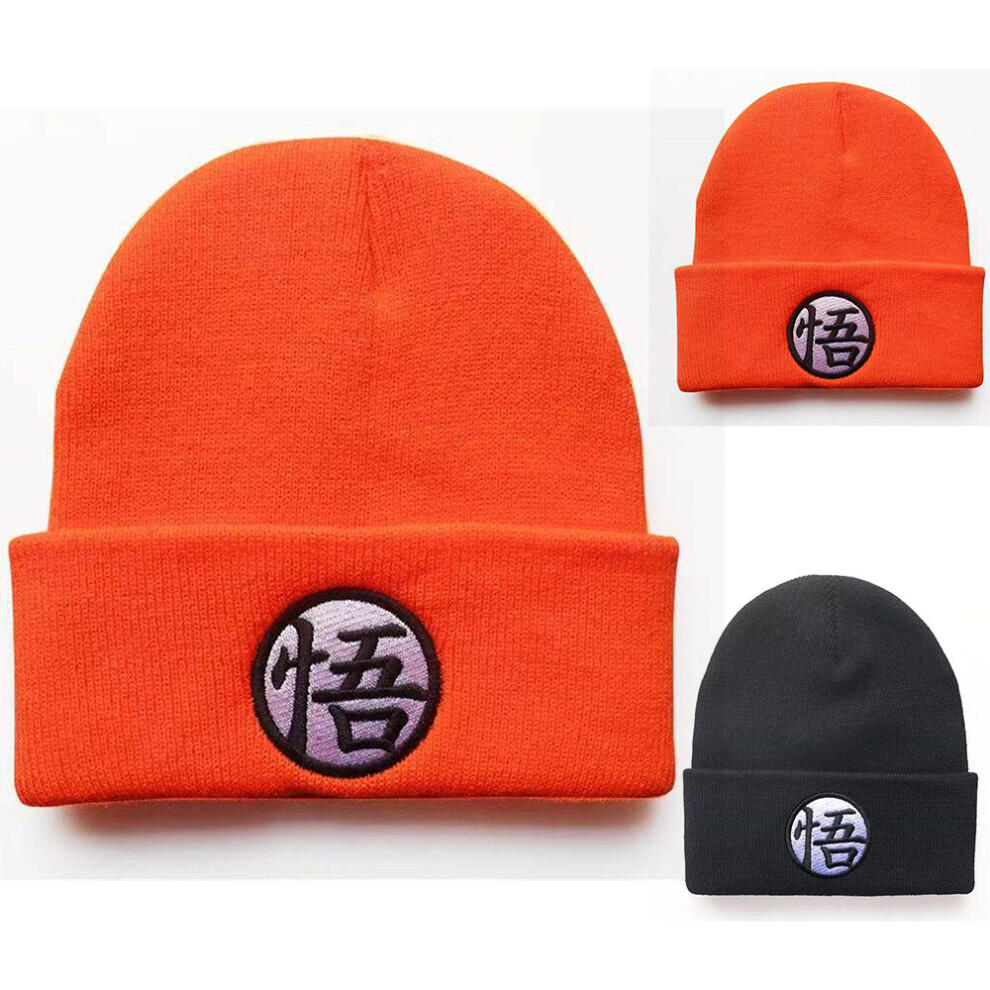 (Black) Dragon Ball Z Anime Son Goku Symbol Knitted Beanie Hat Winter Warm Caps Women Mens Kids Unisex