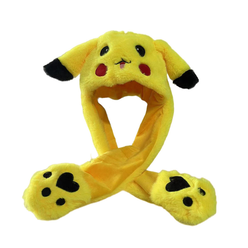 Cute Cartoon Pikachu Funny Plush Hat Ear Moving Jumping Cap for Kids Winter