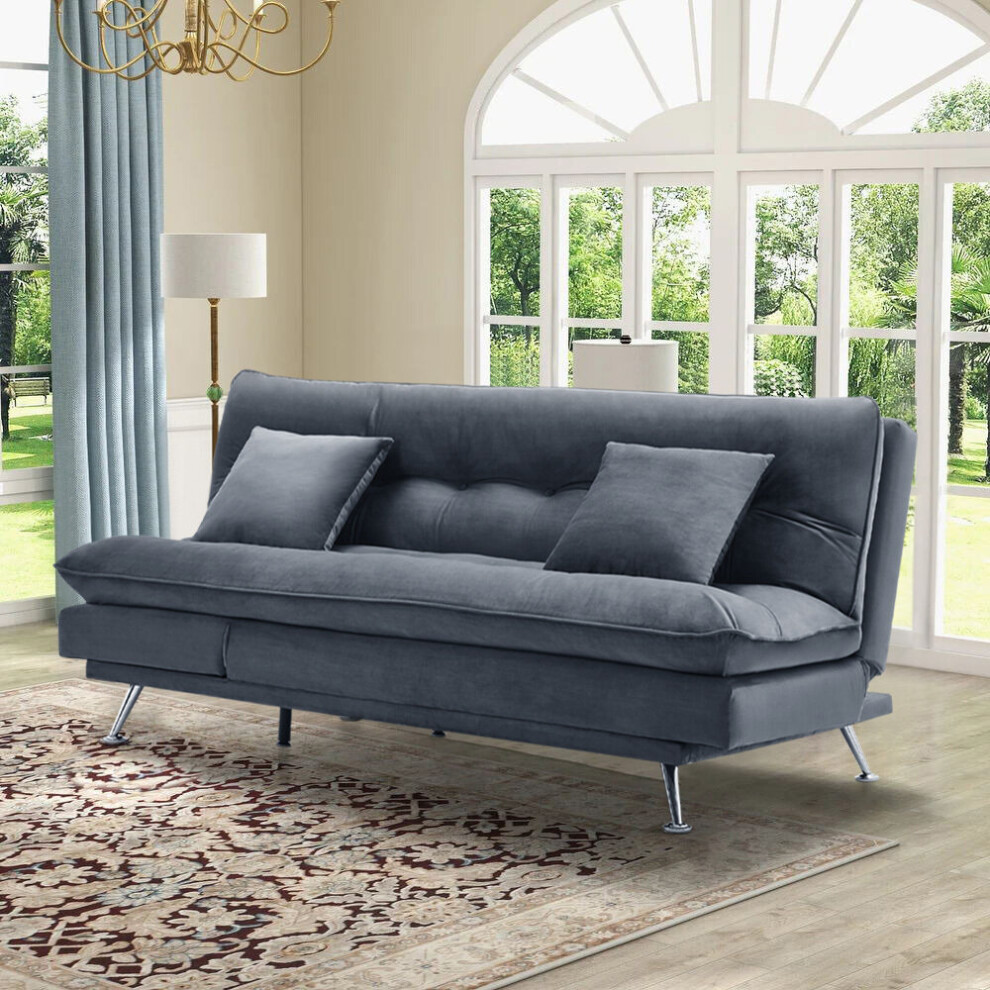 (Grey) Fabric Upholstered Tufted Sofa Bed