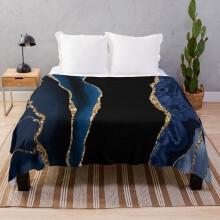 Fleece Throw Blanket Abstract Blue and Gold Modern Geode Agate Design for Sofa Couch Kids 60 x 50 Inches