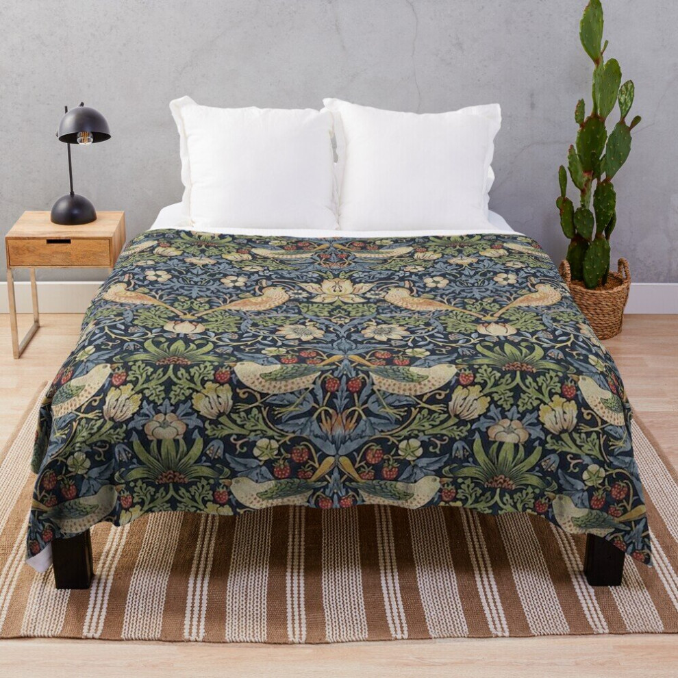 Fleece Throw Blanket William Morris Strawberry Thief pattern for Sofa Couch Kids 60 x 50 Inches
