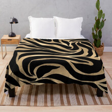 Fleece Throw Blanket Elegant Metallic Gold Zebra Black Animal Print for Sofa Couch Kids 60 x 50 Inches