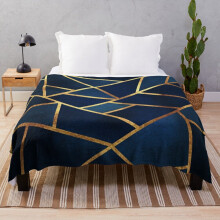 Fleece Throw Blanket Navy Gold Stone Geometric for Sofa Couch Kids 60 x 50 Inches