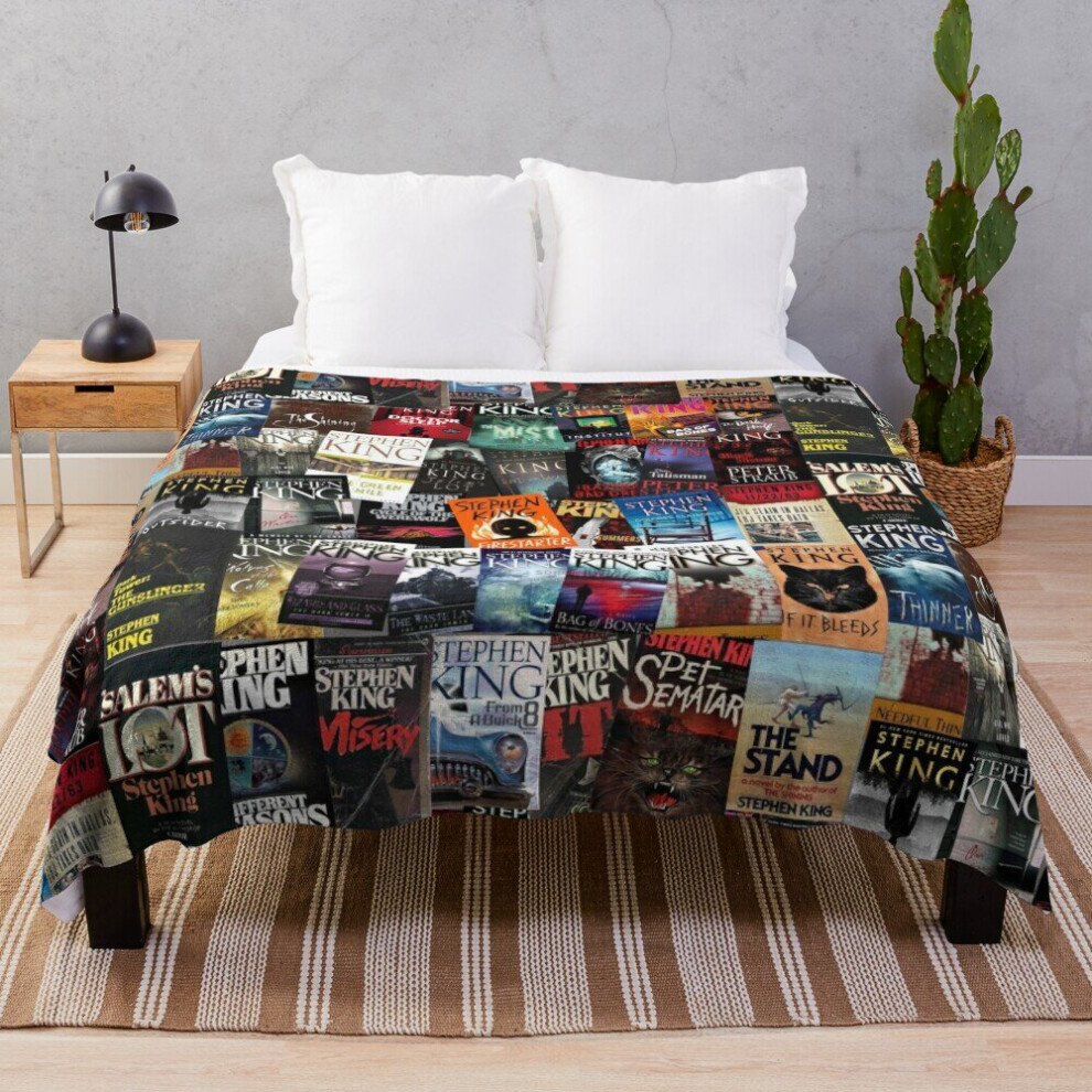 Fleece Throw Blanket Stephen King Book Covers, Horror Bookworm for Sofa Couch Kids 60 x 50 Inches