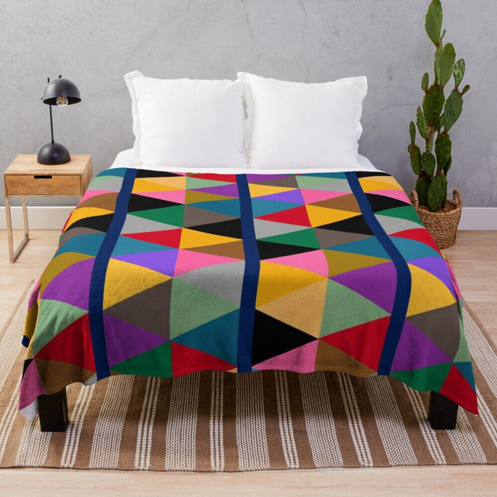 Fleece Throw Blanket Geometric Bright Multi Colour Pattern  for Sofa Couch Kids 60 x 50 Inches