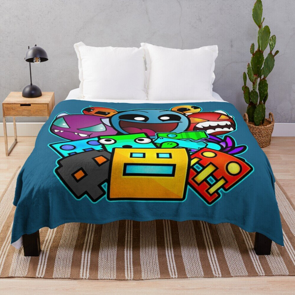 Fleece Throw Blanket geometry dash old school gaming for Sofa Couch Kids 60 x 50 Inches