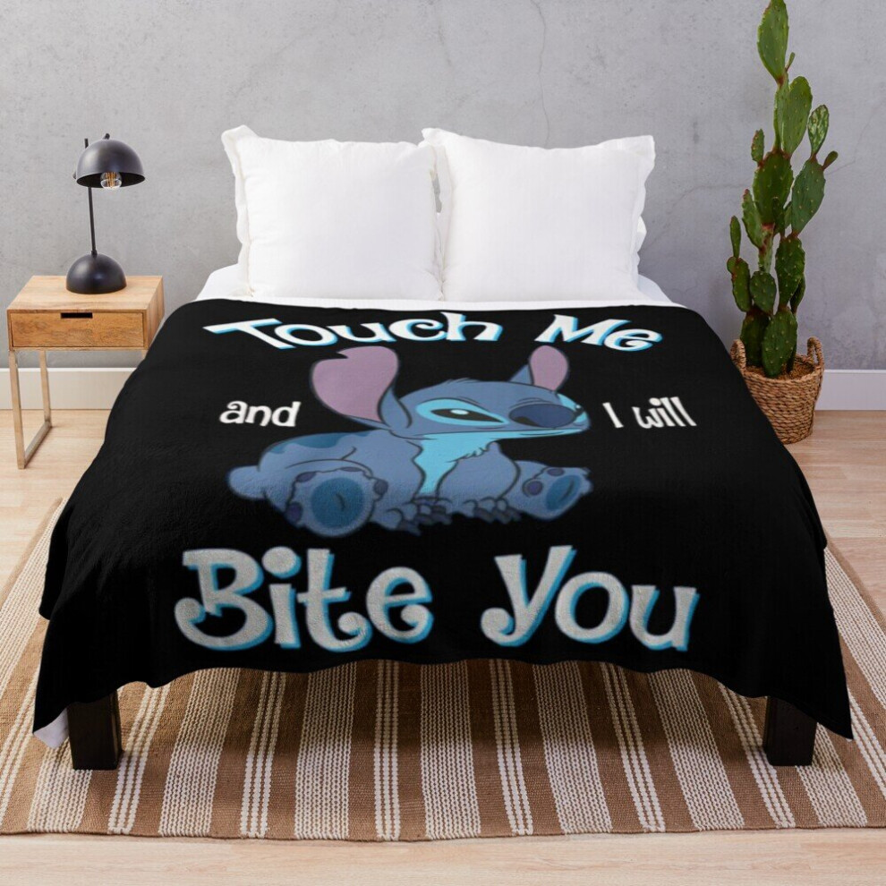 Fleece Throw Blanket Stitch And LiloStitch Touch Me And I Will Bite You for Sofa Couch Kids 60 x 50 Inches