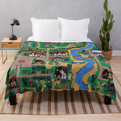 Fleece Throw Blanket Stardew valley town map for Sofa Couch Kids 60 x