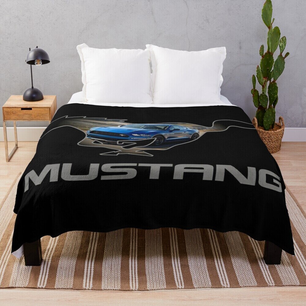 Fleece Throw Blanket Ford Mustang GT Logo Emblem Design (Blue on Black ...