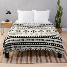 Fleece Throw Blanket Aztec Black on Cream Mixed Motifs Pattern for Sofa Couch Kids 60 x 50 Inches